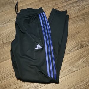 Adidas Black and Purple Joggers with Iconic Stripes